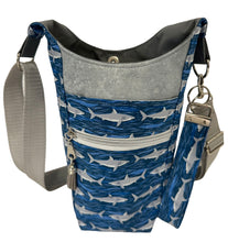 Load image into Gallery viewer, Great White Sharks Crossbody Water Bottle Bag w/Cell Phone Pouch, Zipper Pocket and Key Fob
