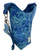 Load image into Gallery viewer, Blue Corals Crossbody Water Bottle Bag w/Cell Phone Pouch, Zipper Pocket and Key Fob
