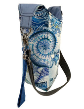 Load image into Gallery viewer, Blue and Teal Ocean Life Crossbody Water Bottle Bag w/Cell Phone Pouch, Zipper Pocket and Key Fob
