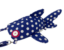 Load image into Gallery viewer, Blue and White Polka Dot Shark Crossbody Bag
