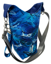 Load image into Gallery viewer, Majestic Blue Whales Crossbody Water Bottle Bag w/Cell Phone Pouch, Zipper Pocket and Key Wristlet

