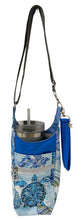 Load image into Gallery viewer, Blue and Teal Ocean Life Crossbody Water Bottle Bag w/Cell Phone Pouch, Zipper Pocket and Key Fob
