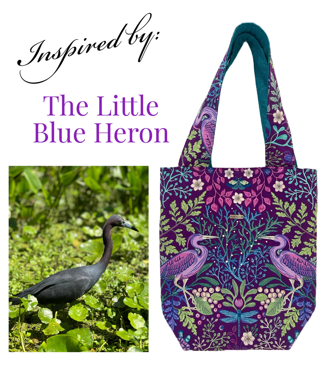 * ‘A Day at the Springs’ Little Blue Heron- Reversible Cotton Tote Bag