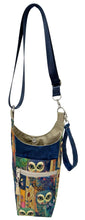 Load image into Gallery viewer, Owls Crossbody Water Bottle Bag w/Cell Phone Pouch, Zipper Pocket and Key Wristlet
