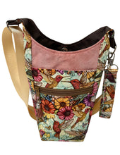 Load image into Gallery viewer, Hummingbirds Crossbody Water Bottle Bag w/Cell Phone Pouch, Zipper Pocket and Key Wristlet
