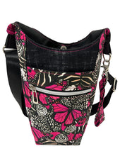 Load image into Gallery viewer, Beautiful Butterflies Crossbody Water Bottle Bag w/Cell Phone Pouch, Zipper Pocket and Key Wristlet
