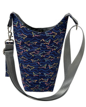 Load image into Gallery viewer, Neon Sharks Crossbody Water Bottle Bag w/Cell Phone Pouch, Zipper Pocket and Key Wristlet
